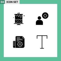 Set of 4 Modern UI Icons Symbols Signs for birthday tools add document font Editable Vector Design Elements