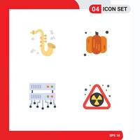 Set of 4 Commercial Flat Icons pack for instrument nuclear food database server waste Editable Vector Design Elements