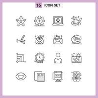 Universal Icon Symbols Group of 16 Modern Outlines of foamgun pen medical love rocket Editable Vector Design Elements