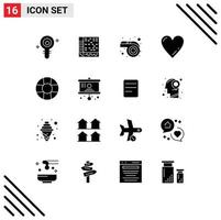 16 Universal Solid Glyph Signs Symbols of lifebuoy love computer like whistle Editable Vector Design Elements
