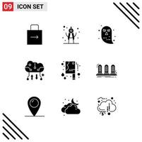 Group of 9 Solid Glyphs Signs and Symbols for bloody knife online backup character cloud storage cloud backup Editable Vector Design Elements