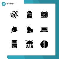 Set of 9 Modern UI Icons Symbols Signs for orange design file cuboid sun Editable Vector Design Elements