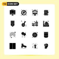 16 Thematic Vector Solid Glyphs and Editable Symbols of army note forbidden document gift Editable Vector Design Elements