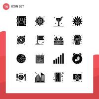 Pack of 16 Modern Solid Glyphs Signs and Symbols for Web Print Media such as investment growth drink oil gear Editable Vector Design Elements