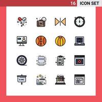 Modern Set of 16 Flat Color Filled Lines Pictograph of baseball internet flip search timer Editable Creative Vector Design Elements