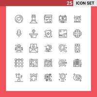 25 User Interface Line Pack of modern Signs and Symbols of security insurance music warning error Editable Vector Design Elements