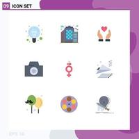 9 Creative Icons Modern Signs and Symbols of paper plane ribbon hand symbol camera Editable Vector Design Elements