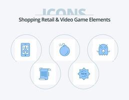 compras Al por menor y vídeo juego elementos azul icono paquete 5 5 icono diseño. extraterrestre. explosión. insignia. explosivo. teléfono inteligente vector