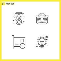 Line Pack of 4 Universal Symbols of eight march devices basket shopping pci Editable Vector Design Elements