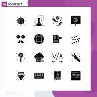 Modern Set of 16 Solid Glyphs and symbols such as father learning gear global setting Editable Vector Design Elements