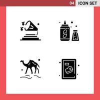 Modern Set of 4 Solid Glyphs and symbols such as music animal volume water bottle arab Editable Vector Design Elements