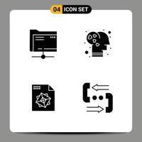 Set of 4 Vector Solid Glyphs on Grid for folder processing storage intelligence call Editable Vector Design Elements