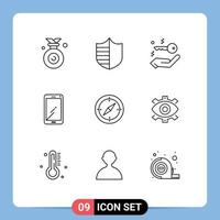 Modern Set of 9 Outlines Pictograph of direction samsung house huawei smart phone Editable Vector Design Elements