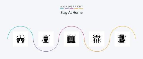 Stay At Home Glyph 5 Icon Pack Including messages. quarantine. of. people. tutorials vector