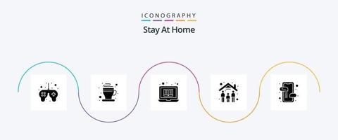 permanecer a hogar glifo 5 5 icono paquete incluso mensajes cuarentena. de. gente. tutoriales vector