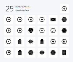 User Interface 25 Solid Glyph icon pack including message. left. favorite. user interface. button vector