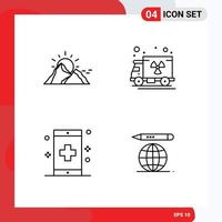 Mobile Interface Line Set of 4 Pictograms of hill disease mountain pollution form Editable Vector Design Elements