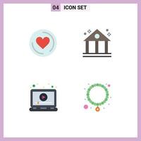 Set of 4 Vector Flat Icons on Grid for heart play bank ads jewelry Editable Vector Design Elements