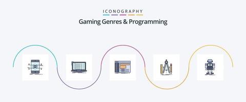 Gaming Genres And Programming Line Filled Flat 5 Icon Pack Including design. developer. software. panel vector