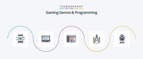 Gaming Genres And Programming Line Filled Flat 5 Icon Pack Including design. developer. software. panel vector