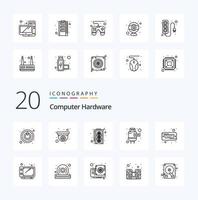 20 Computer Hardware Line icon Pack like pen hard disk graphic card hard hdmi vector