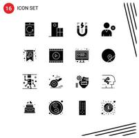 16 User Interface Solid Glyph Pack of modern Signs and Symbols of user delete modern snap interface Editable Vector Design Elements