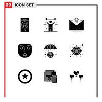 Mobile Interface Solid Glyph Set of 9 Pictograms of health emotion weight angry pass Editable Vector Design Elements