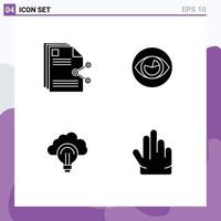 Pack of 4 creative Solid Glyphs of content look share eye light Editable Vector Design Elements