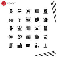 Mobile Interface Solid Glyph Set of 25 Pictograms of death ecommerce day barcodes sun Editable Vector Design Elements