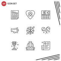 Outline Pack of 9 Universal Symbols of social network connections gift speaker announce Editable Vector Design Elements