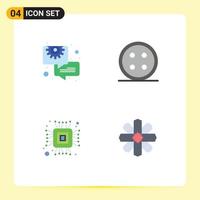 Modern Set of 4 Flat Icons Pictograph of business chip gear sewing micro Editable Vector Design Elements