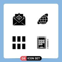 Mobile Interface Solid Glyph Set of 4 Pictograms of card editing mail orbit image Editable Vector Design Elements