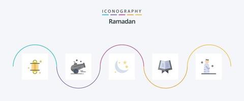 Ramadan Flat 5 Icon Pack Including man. quran. crescent. holy. ramadan vector