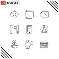 User Interface Pack of 9 Basic Outlines of flask school sport iphone mobile Editable Vector Design Elements