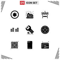 Set of 9 Modern UI Icons Symbols Signs for installation settings sign money cash Editable Vector Design Elements