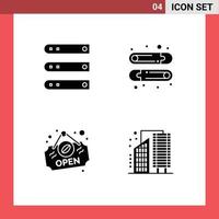 Universal Icon Symbols Group of 4 Modern Solid Glyphs of database shop network kids buildings Editable Vector Design Elements