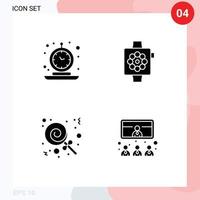 Modern Set of 4 Solid Glyphs Pictograph of alarm candies retro devices sweets Editable Vector Design Elements