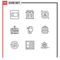 Universal Icon Symbols Group of 9 Modern Outlines of human things interface of gadgets Editable Vector Design Elements