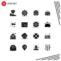 Set of 16 Modern UI Icons Symbols Signs for arrow gym setting equipment safe Editable Vector Design Elements