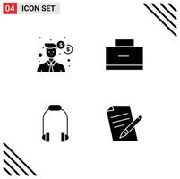 User Interface Pack of 4 Basic Solid Glyphs of business earphone money school music Editable Vector Design Elements