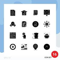 Pack of 16 Modern Solid Glyphs Signs and Symbols for Web Print Media such as programming develop nature computer graduate Editable Vector Design Elements