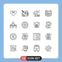 Pack of 16 Modern Outlines Signs and Symbols for Web Print Media such as lesson e learning idea baloon park Editable Vector Design Elements