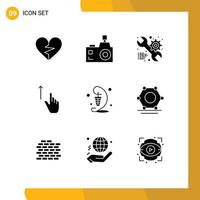 9 Universal Solid Glyph Signs Symbols of gestures finger photographer up web Editable Vector Design Elements