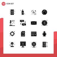 Set of 16 Vector Solid Glyphs on Grid for printing nba whiskey basketball web link Editable Vector Design Elements