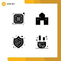 Set of 4 Vector Solid Glyphs on Grid for chip shack encryption home security Editable Vector Design Elements