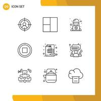 Pictogram Set of 9 Simple Outlines of group chart service report analytics Editable Vector Design Elements