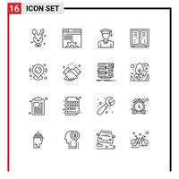 User Interface Pack of 16 Basic Outlines of location pin education game athletics Editable Vector Design Elements