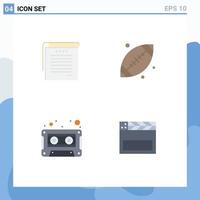 Set of 4 Vector Flat Icons on Grid for student audio cassette student notes sport tape Editable Vector Design Elements