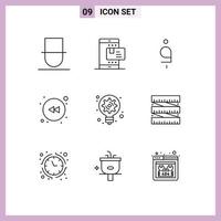 Modern Set of 9 Outlines and symbols such as idea rewind shopping left currency Editable Vector Design Elements