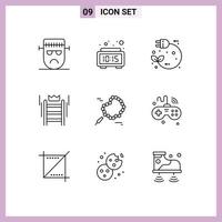 Set of 9 Vector Outlines on Grid for tool success time ladder power Editable Vector Design Elements